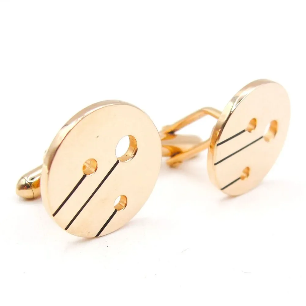 Vintage Swank Gold Tone Modernist Cufflinks Round Cutout Abstract Lines Retro